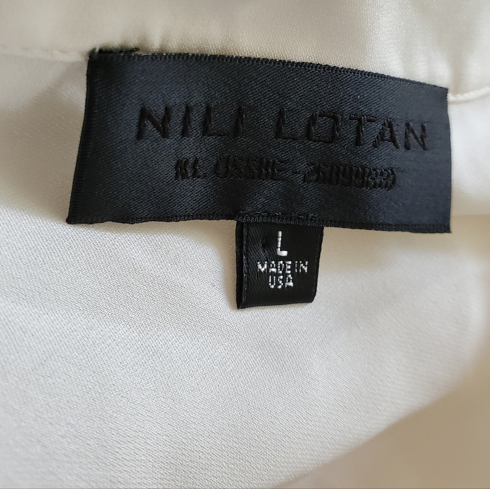 Nili Lotan Kelly Silk Structured Long Sleeve Blouse Size L Classic Designer Boho - Picture 9 of 13